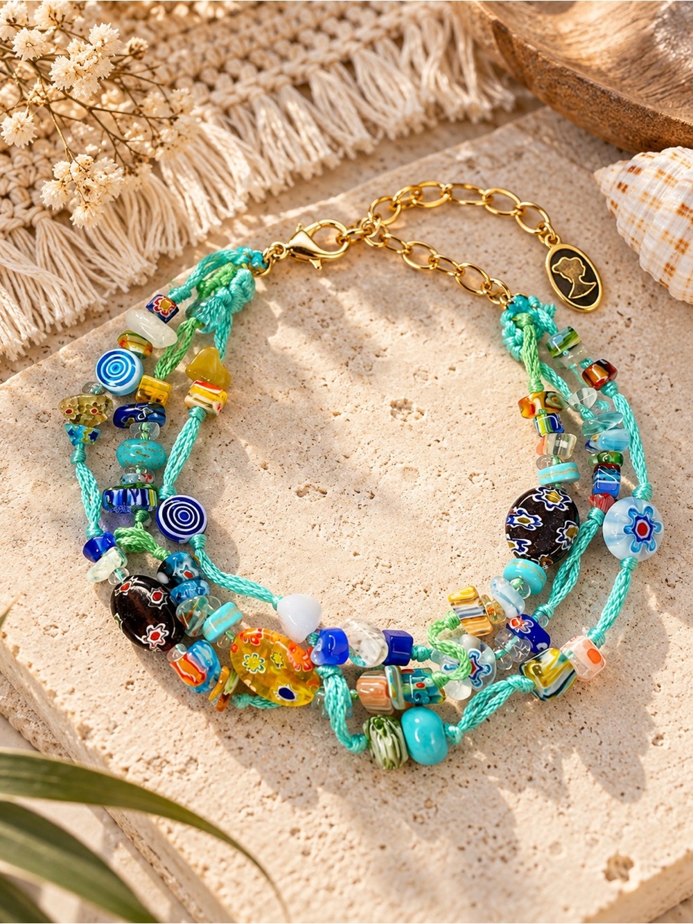 Ariana Ost x Free People Marathon Anklet Neon Pop Turquoise Beaded Boho